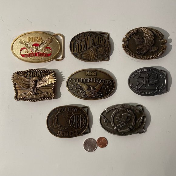Vintage Lot of 8 Nice Western Style Belt Buckles, NRA, National Rifle Associatio
